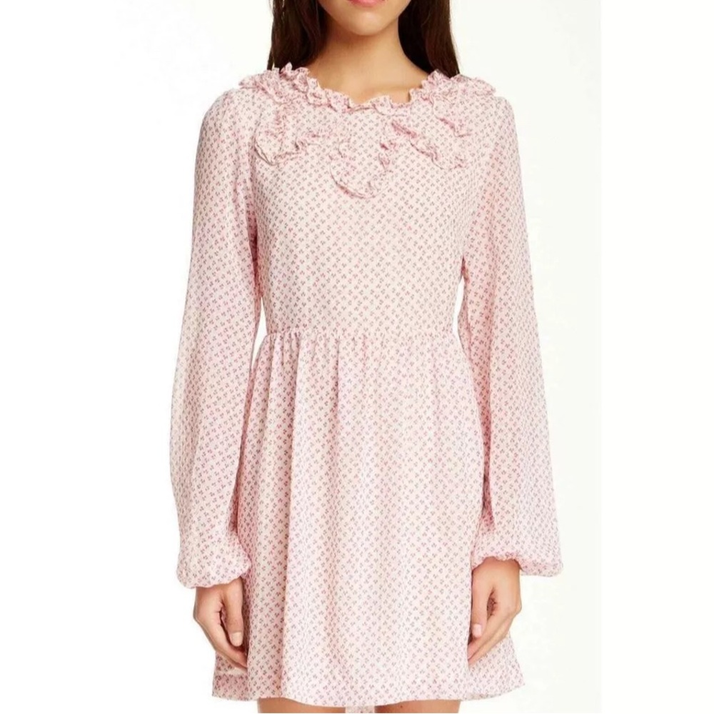 Free People Noveau Butterfly Pink Print Babydoll Mini Dress Size 6